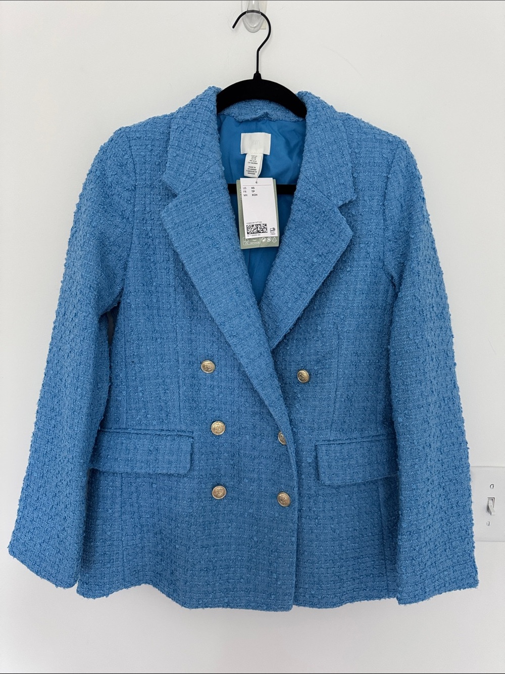 H&M NWT Matching Blazer and Skirt Set Blue Tweed - Size XS/2 - Picture 2 of 9
